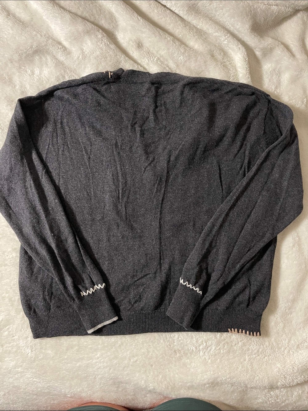 Black Button-Front Cardigan with Contrast Stitching - Picture 3 of 4